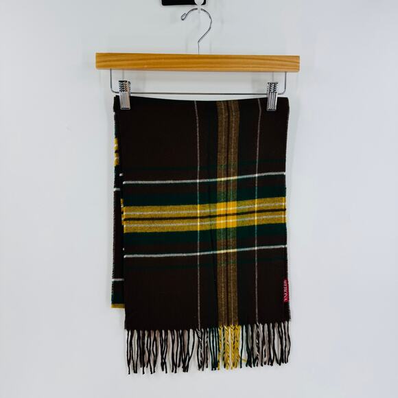 Merona Plaid Fringe Scarf Brown Green Yellow Tartan Size OS - Picture 6 of 6
